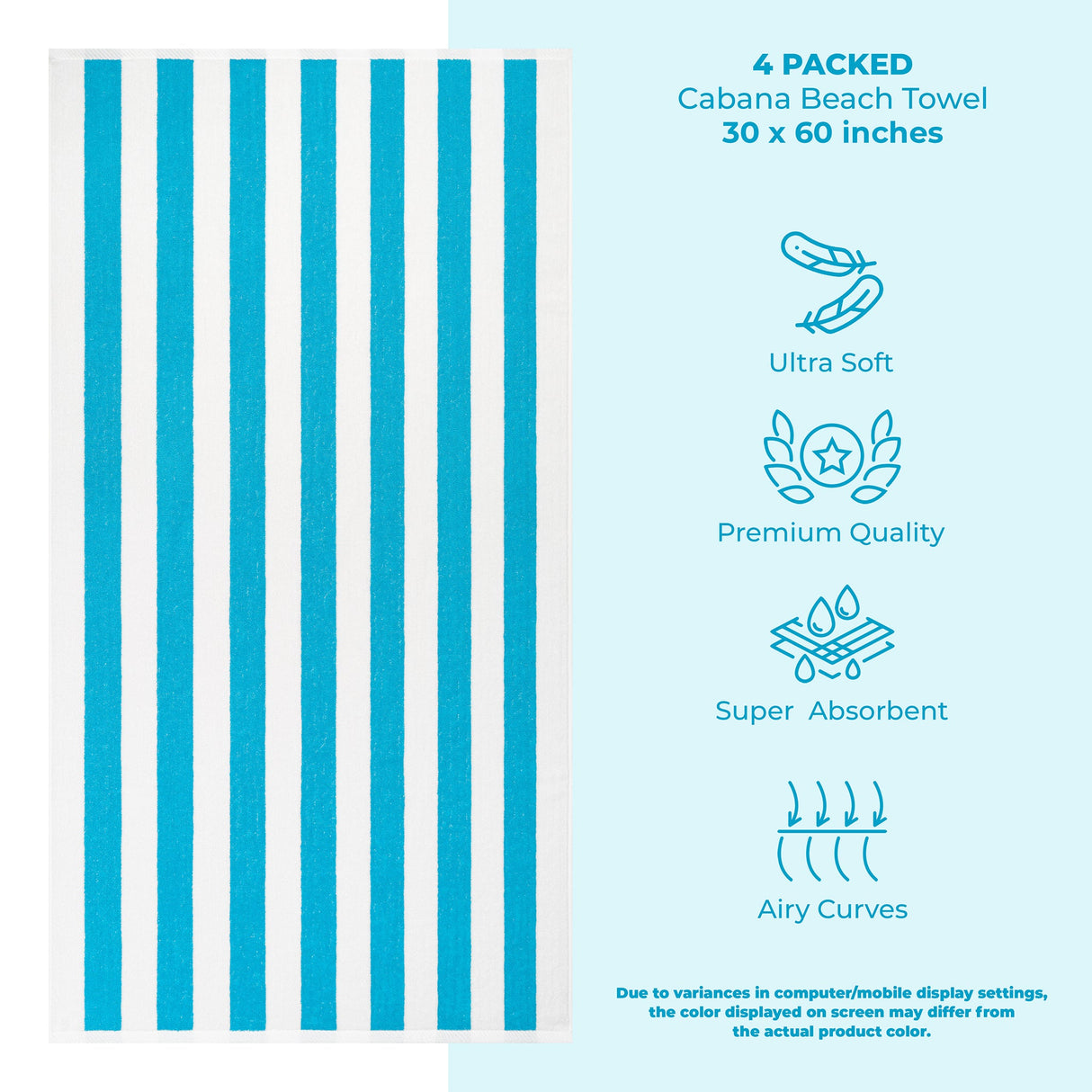 American Soft Linen, Premium Cotton 4 Pack Beach Towels, 30" x 60" Cabana Striped Pool Towels