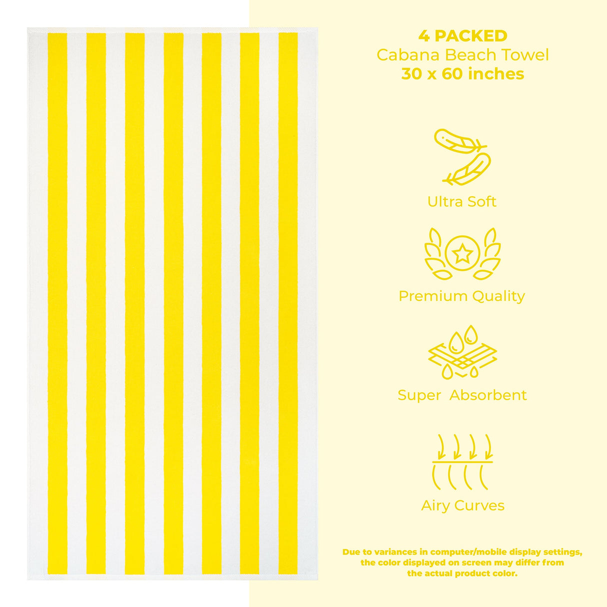 American Soft Linen, Premium Cotton 4 Pack Beach Towels, 30" x 60" Cabana Striped Pool Towels