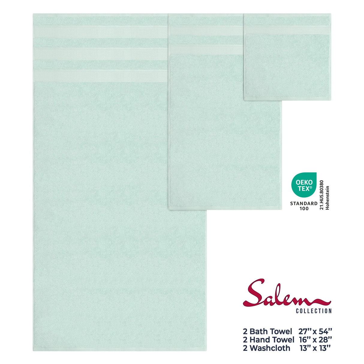 Salem 6 Piece 100% Cotton Luxury Bath Towel Set
