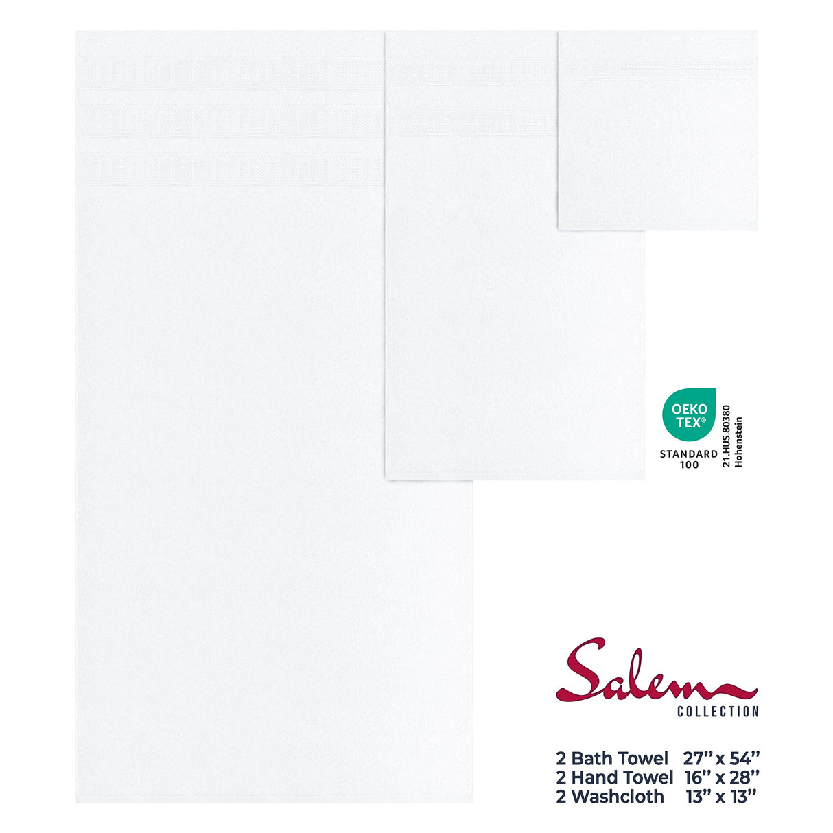 Salem 6 Piece 100% Cotton Luxury Bath Towel Set