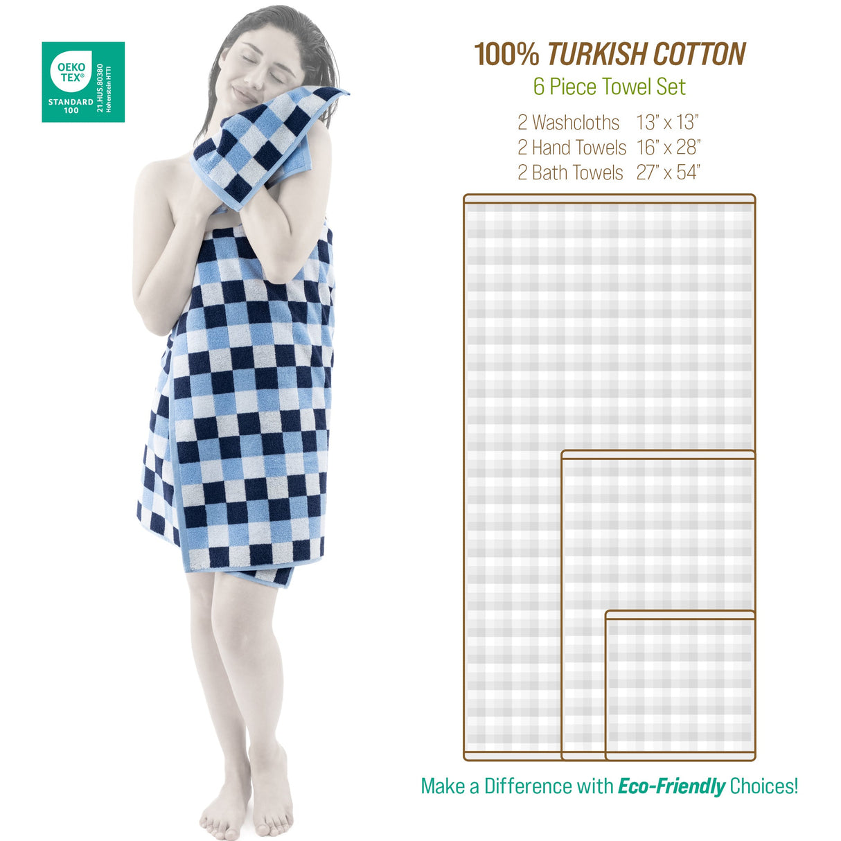 American Soft Linen Wizard Collection 100% Combed Cotton Luxury 6 Piece Towel Set, Yarn Dyed Ultra Soft and Plush 550 GSM Towels for Bathroom