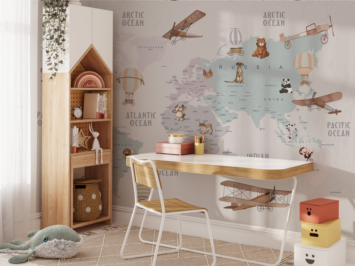 World Map Wallpaper for Kids - Peel and Stick Wall Mural
