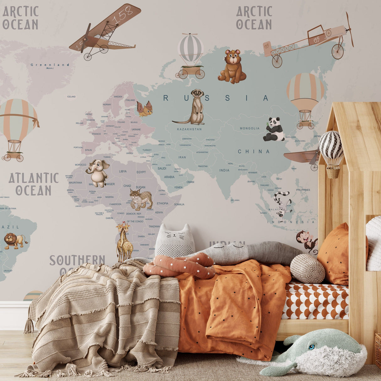 World Map Wallpaper for Kids - Peel and Stick Wall Mural