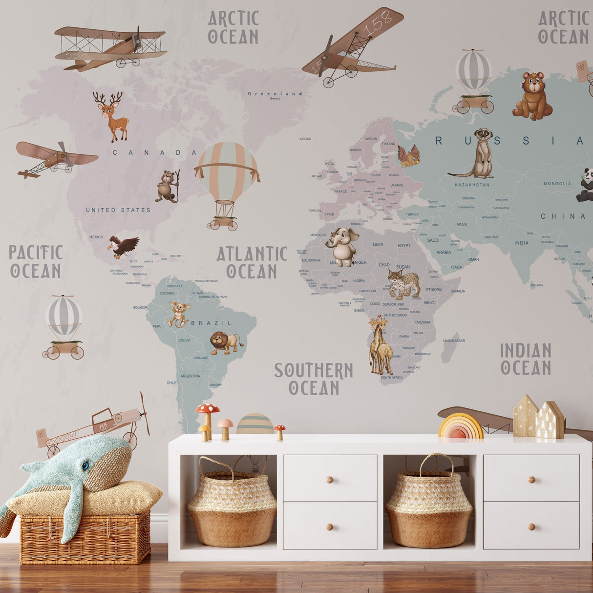 World Map Wallpaper for Kids - Peel and Stick Wall Mural