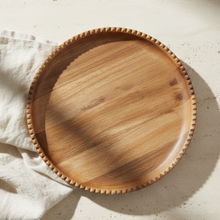 Ayla Wood Lazy Susan, Scalloped Edge