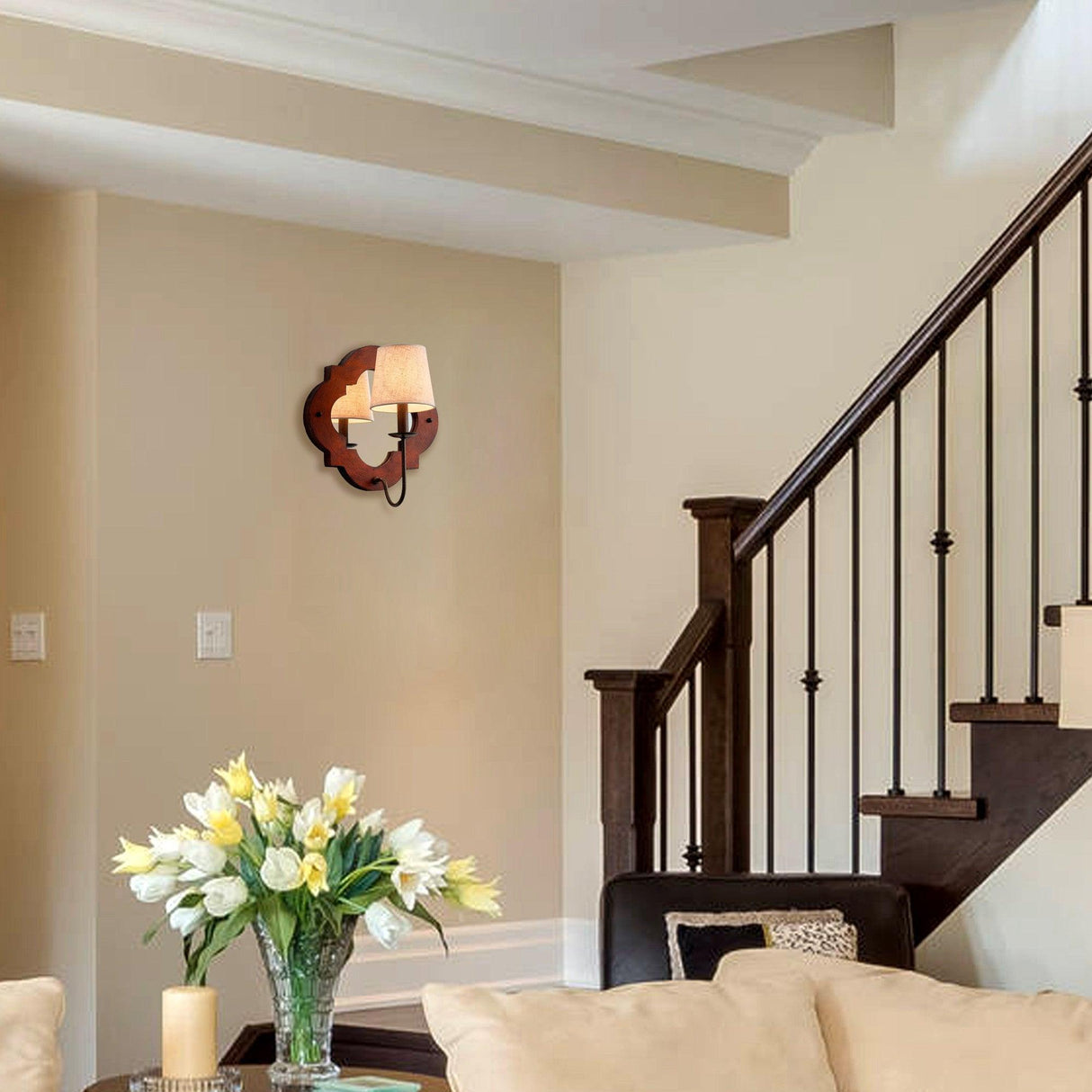 1-Light Rustic Iron Wood Wall Sconce Lighting