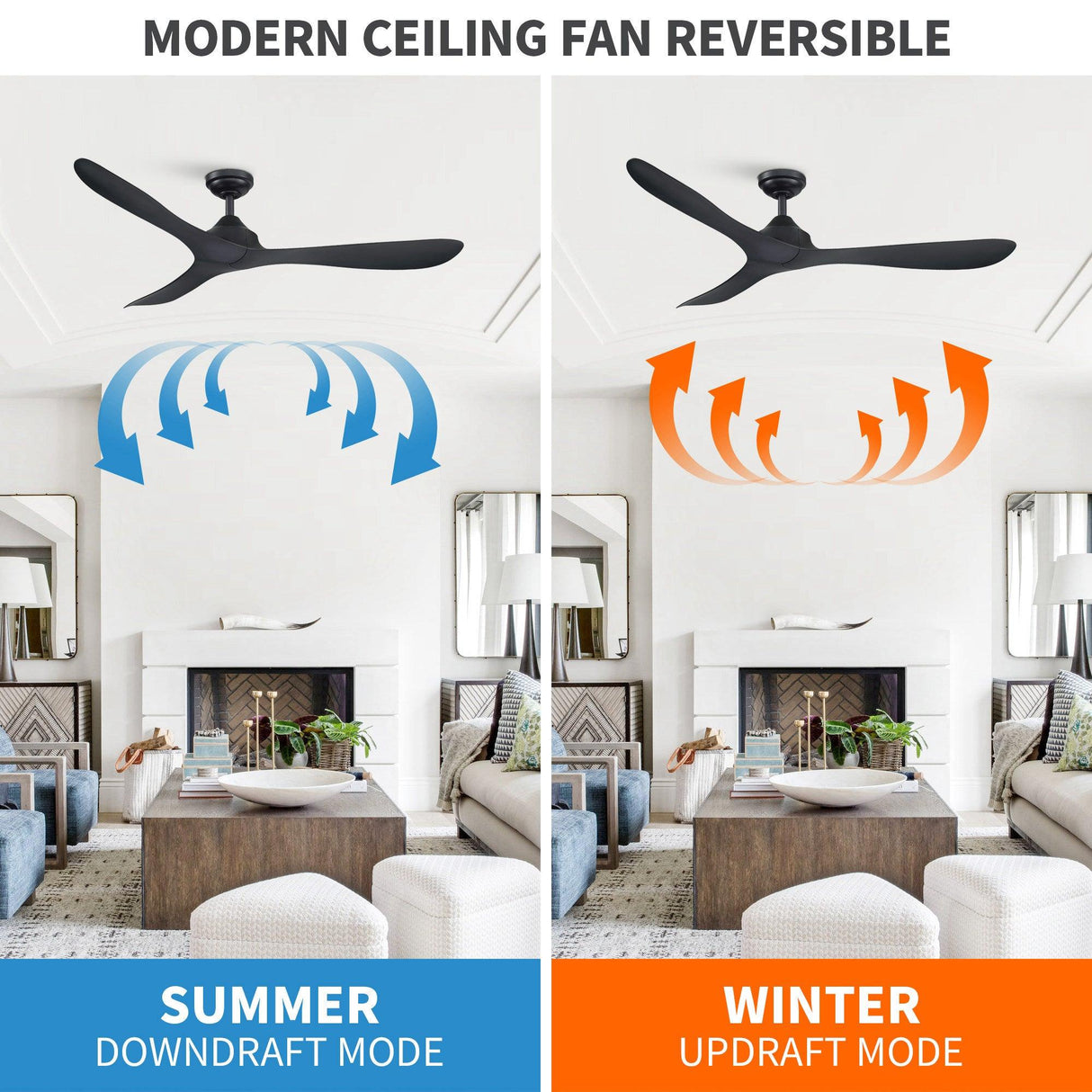 56" Modern DC Motor Downrod Mount Reversible Ceiling Fan With Remote Control