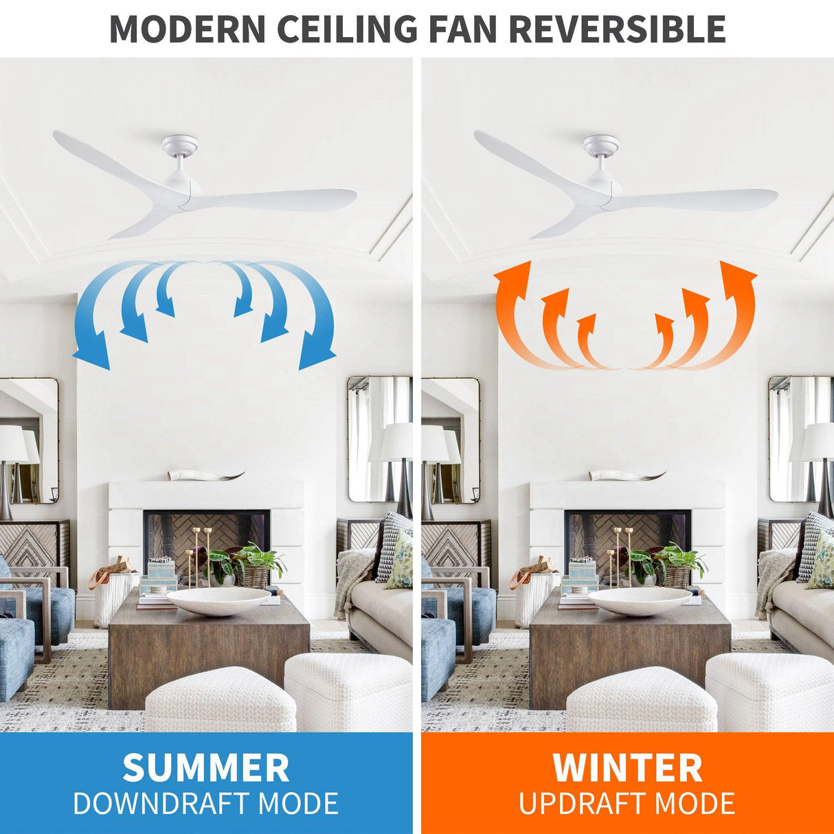 56" Modern DC Motor Downrod Mount Reversible Ceiling Fan With Remote Control
