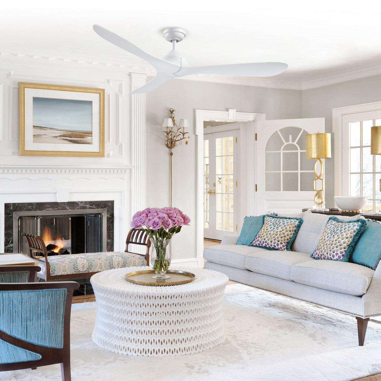 56" Modern DC Motor Downrod Mount Reversible Ceiling Fan With Remote Control