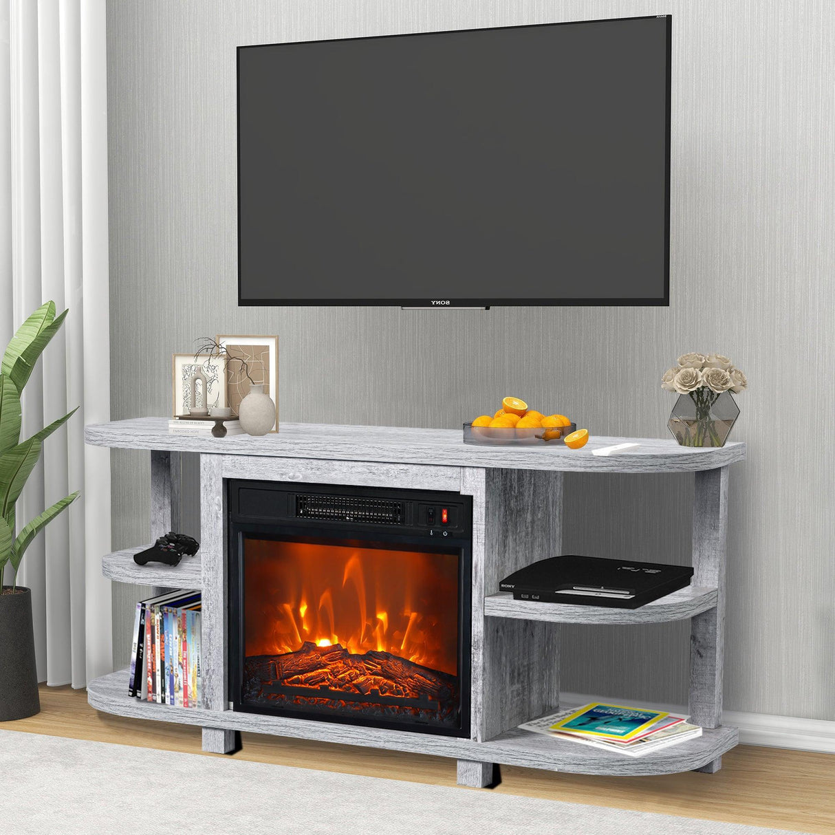 Decorative Modern 48" TV Stand with 18" Insert Electric Fireplace