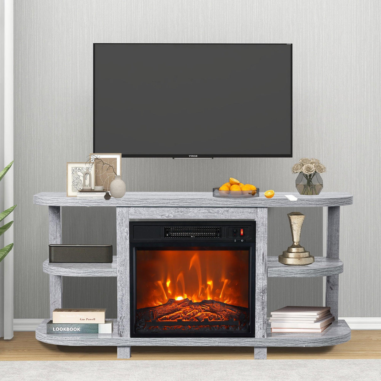 Decorative Modern 48" TV Stand with 18" Insert Electric Fireplace