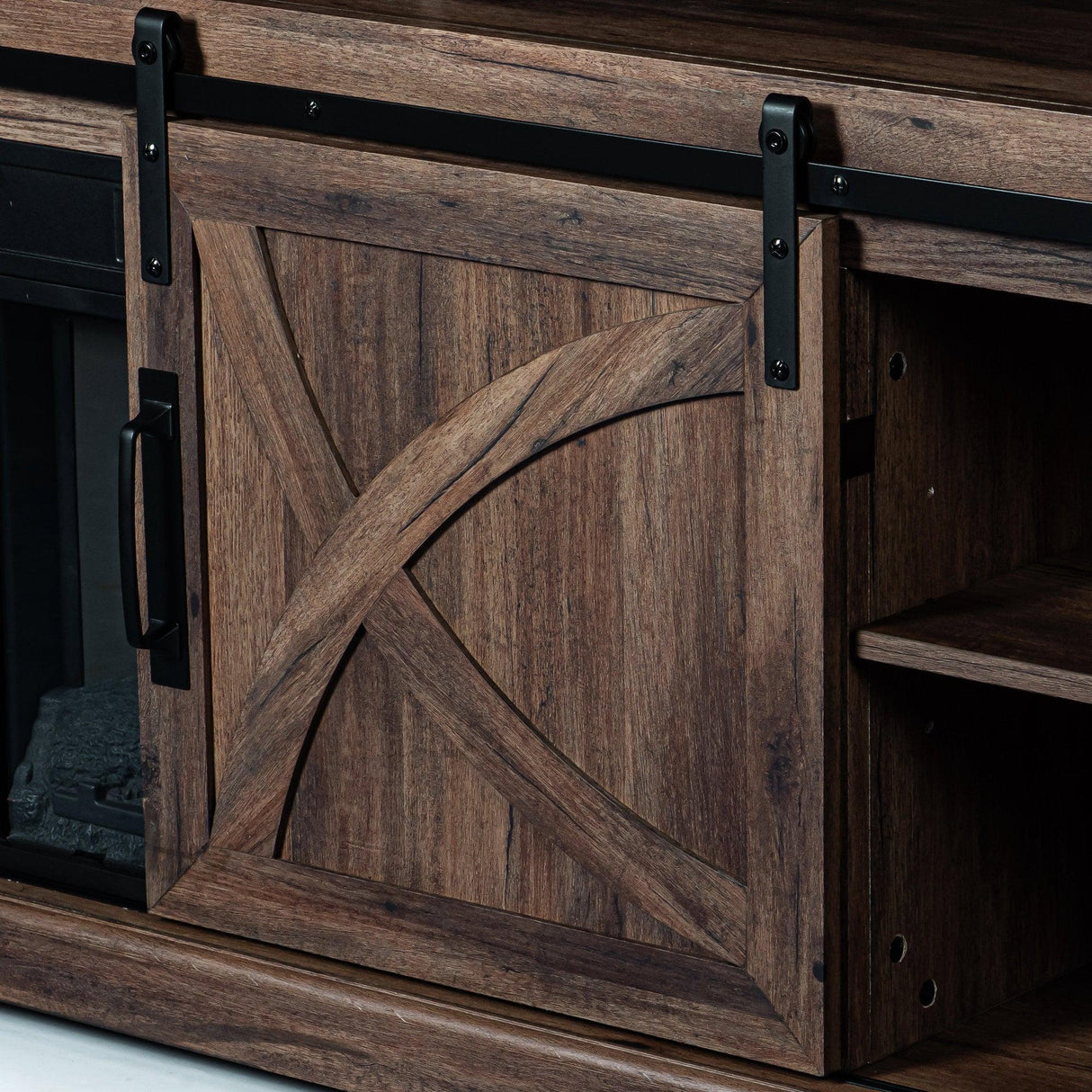 68" Farmhouse TV Stand with 23" Insert Opening Electric Fireplace