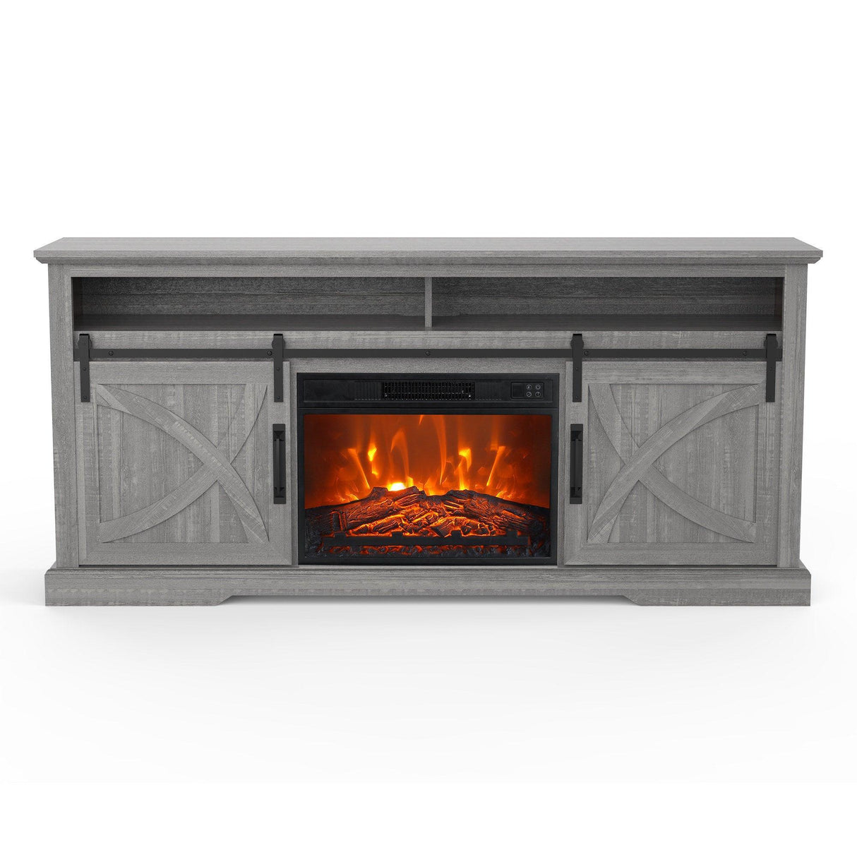 68" Farmhouse TV Stand with 23" Insert Opening Electric Fireplace