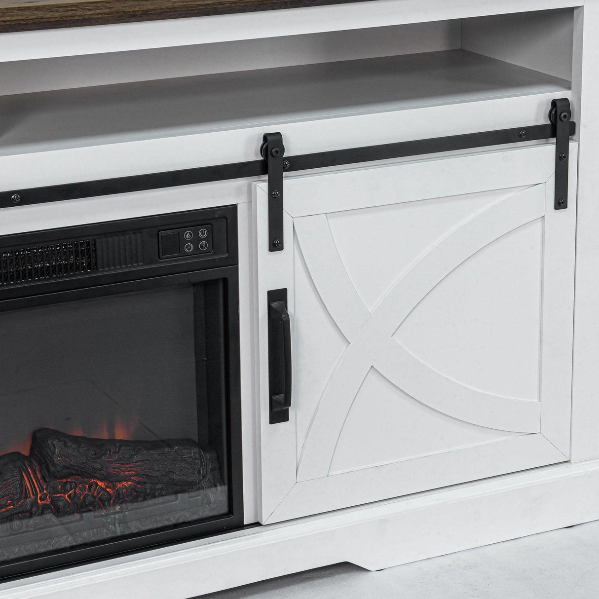 68" Farmhouse TV Stand with 23" Insert Opening Electric Fireplace