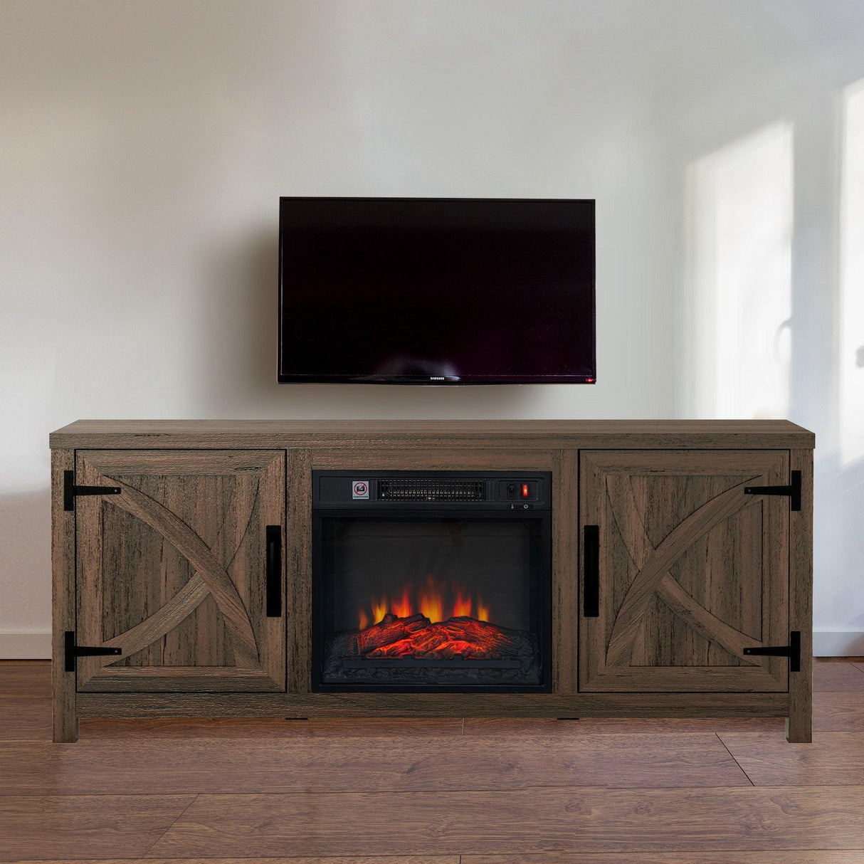 Modern White Electric Fireplace TV Stand For 58 Inch TV Storage Cabinet For Living Room