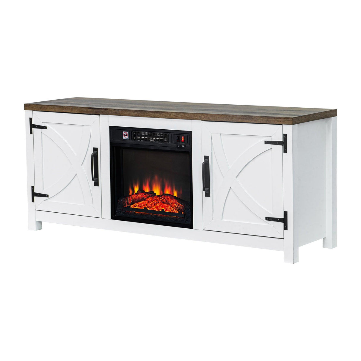 Modern White Electric Fireplace TV Stand For 58 Inch TV Storage Cabinet For Living Room