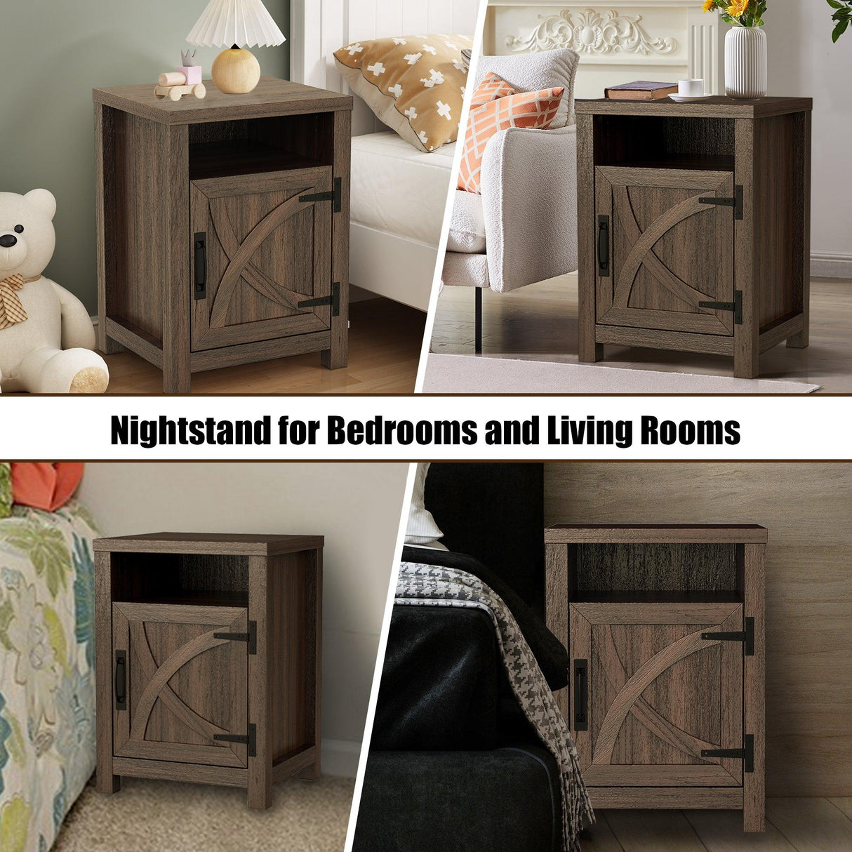 18" Solid Wood Farmhouse Nightstand for Bedroom in Brown or Grey or White