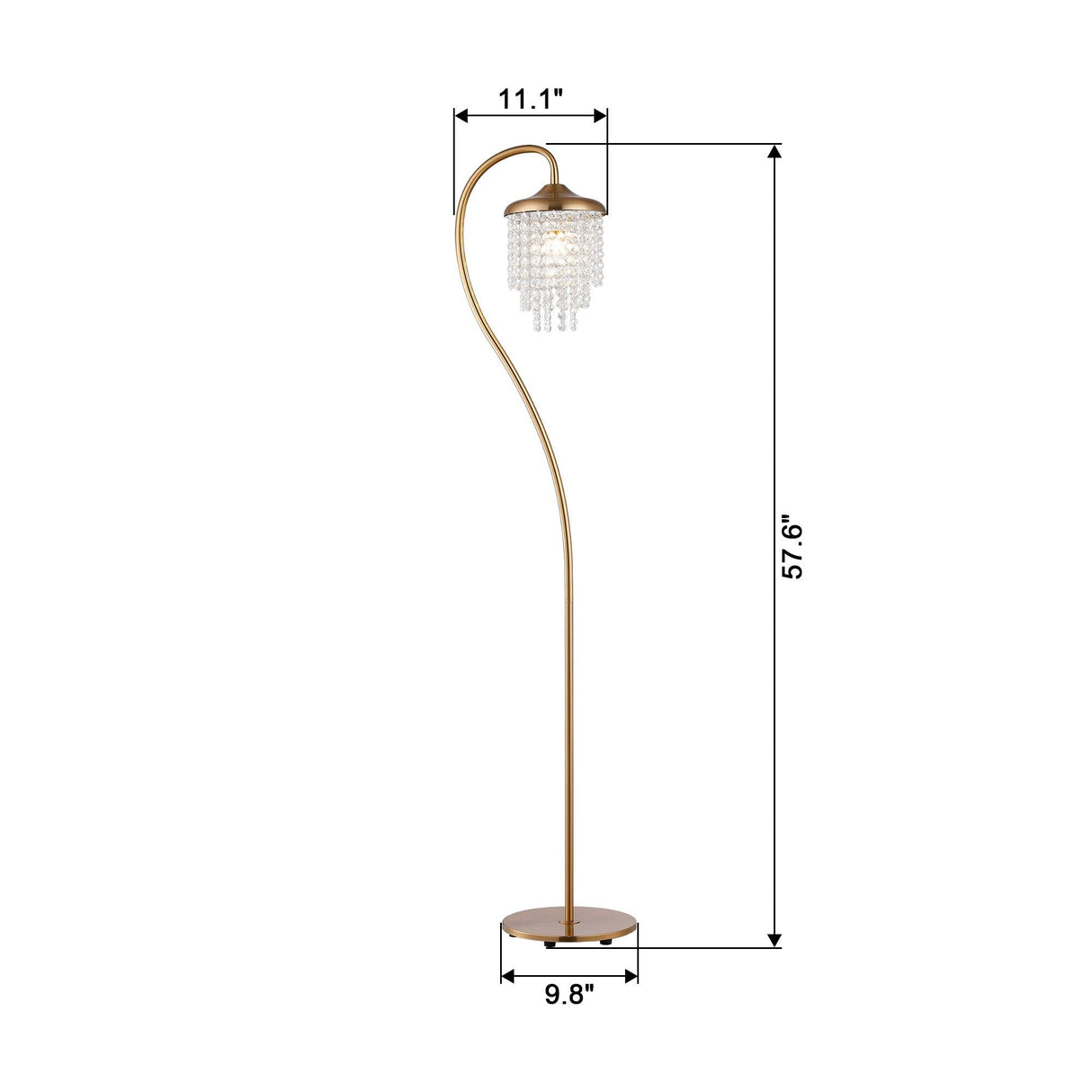 1-Light Golden Floor Lamp with Crystal Shade