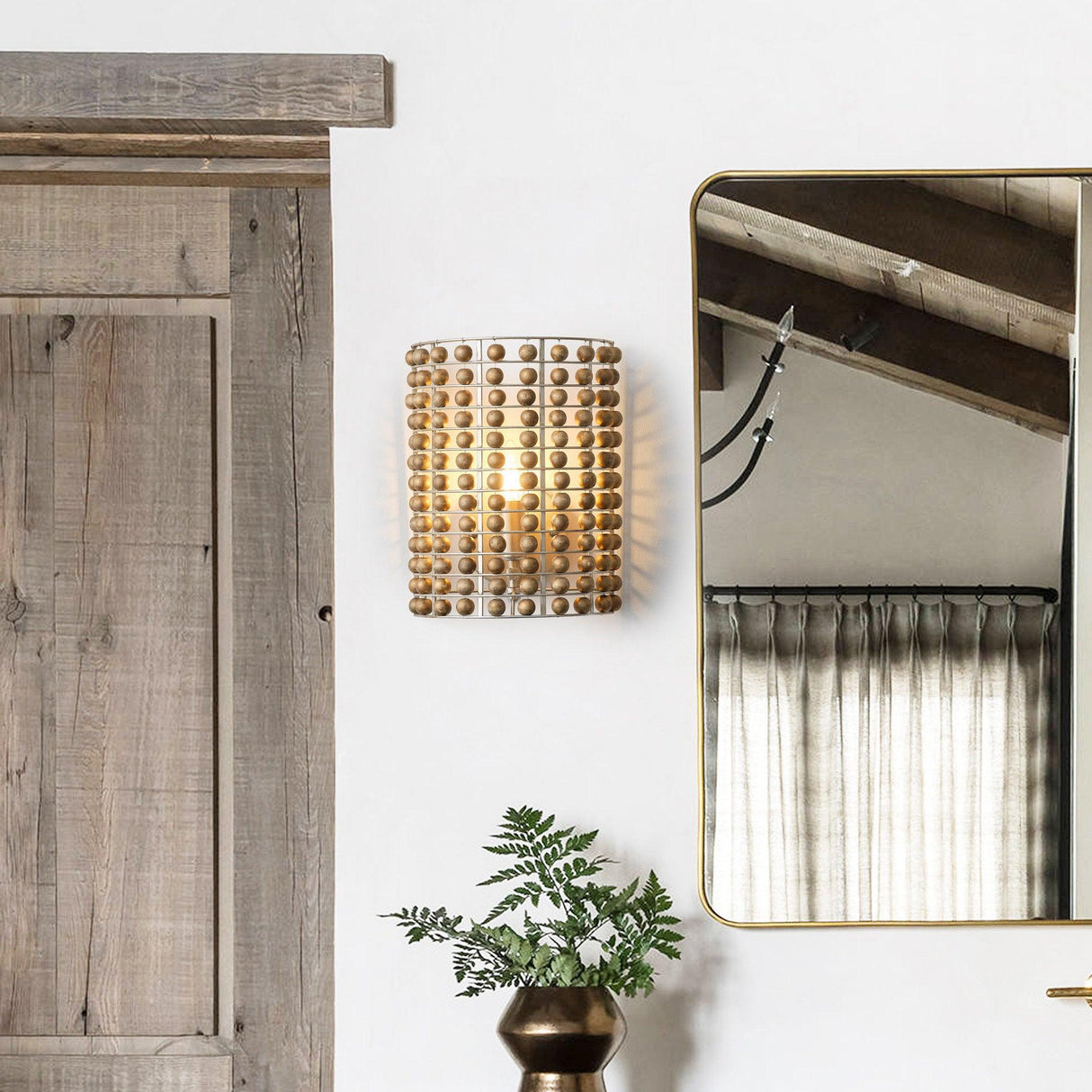 1-Light Modern Wooden Beads Wall Sconce Lighting