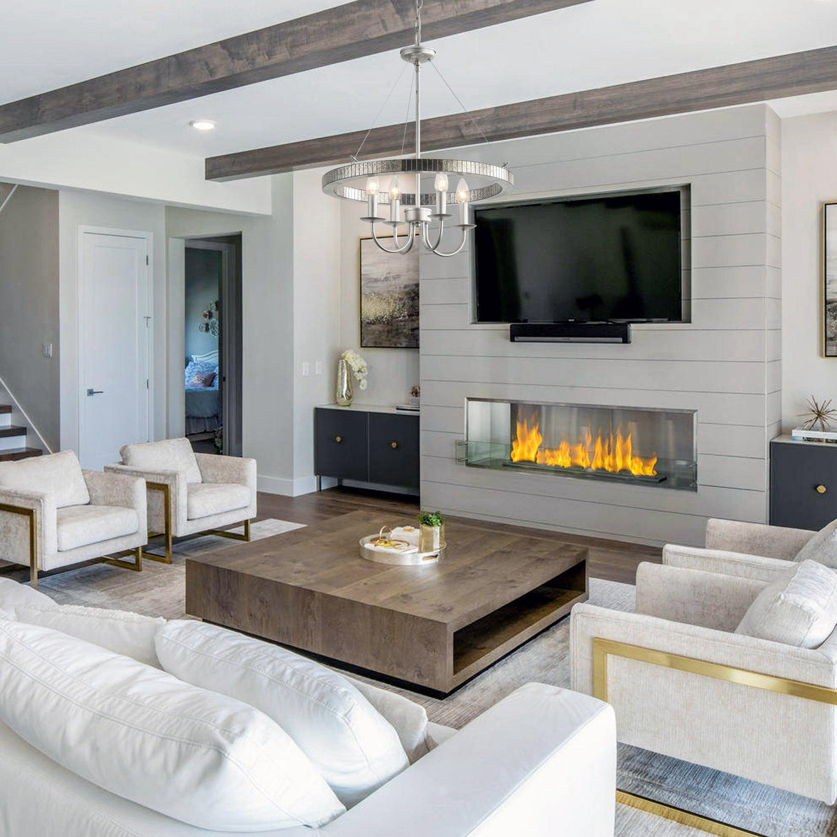 4-Light Iron Modern Island Pendant Lighting with Acrylic Lens