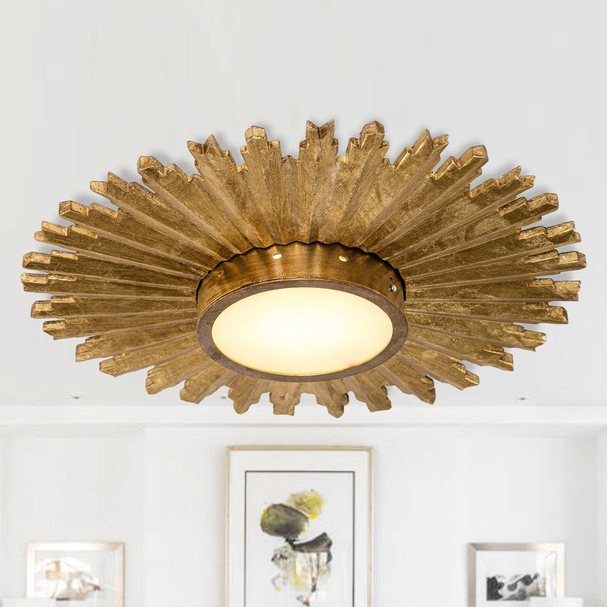 Golden Sunburst 2 Light Flush Mount Lighting