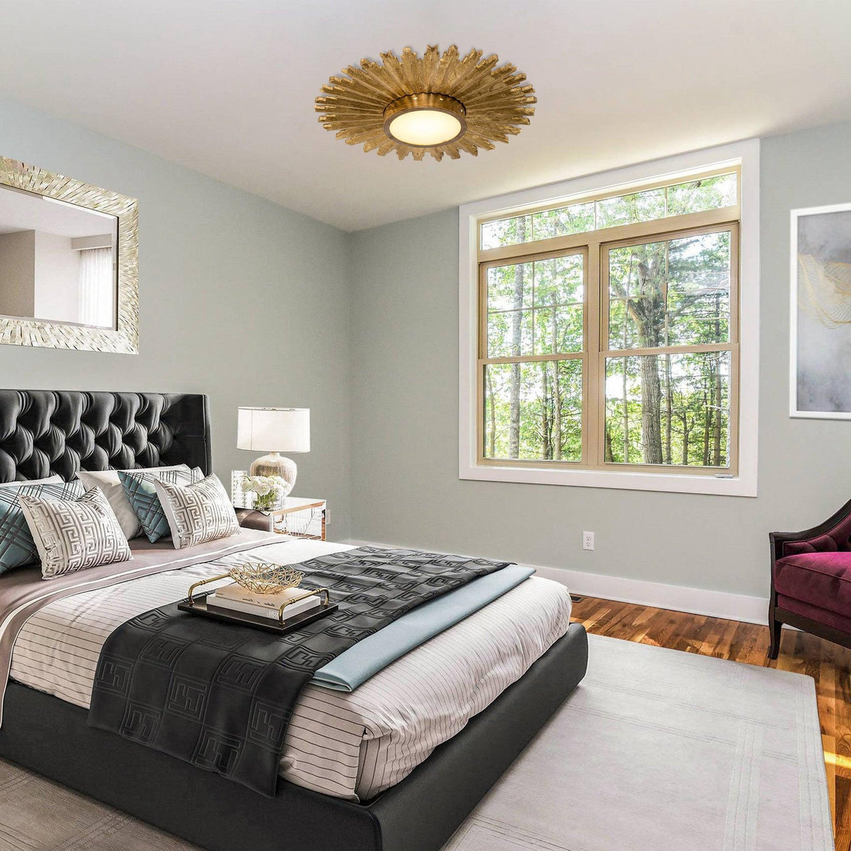 Golden Sunburst 2 Light Flush Mount Lighting