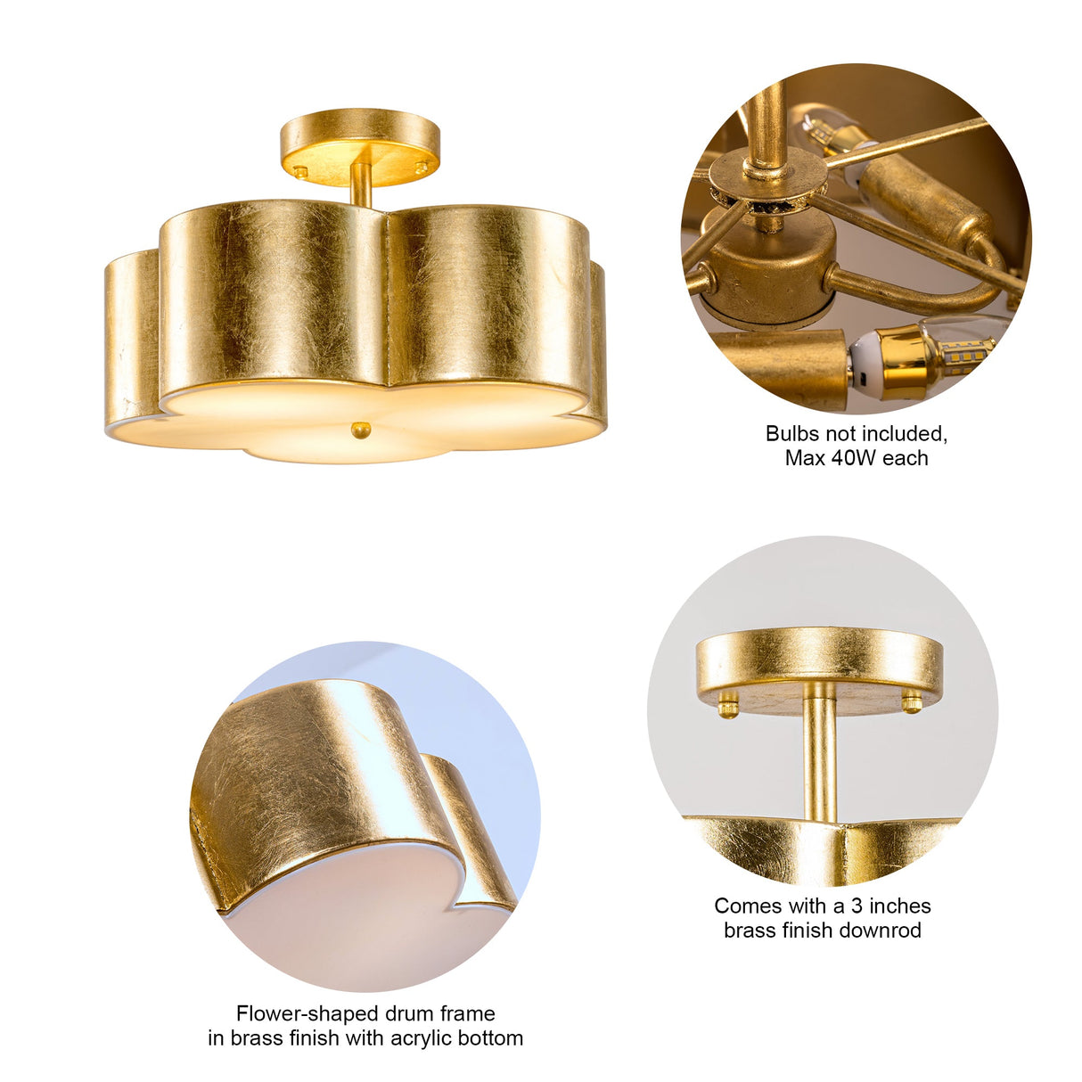 Golden Modern Semi Flush 3-Light Ceiling Lighting