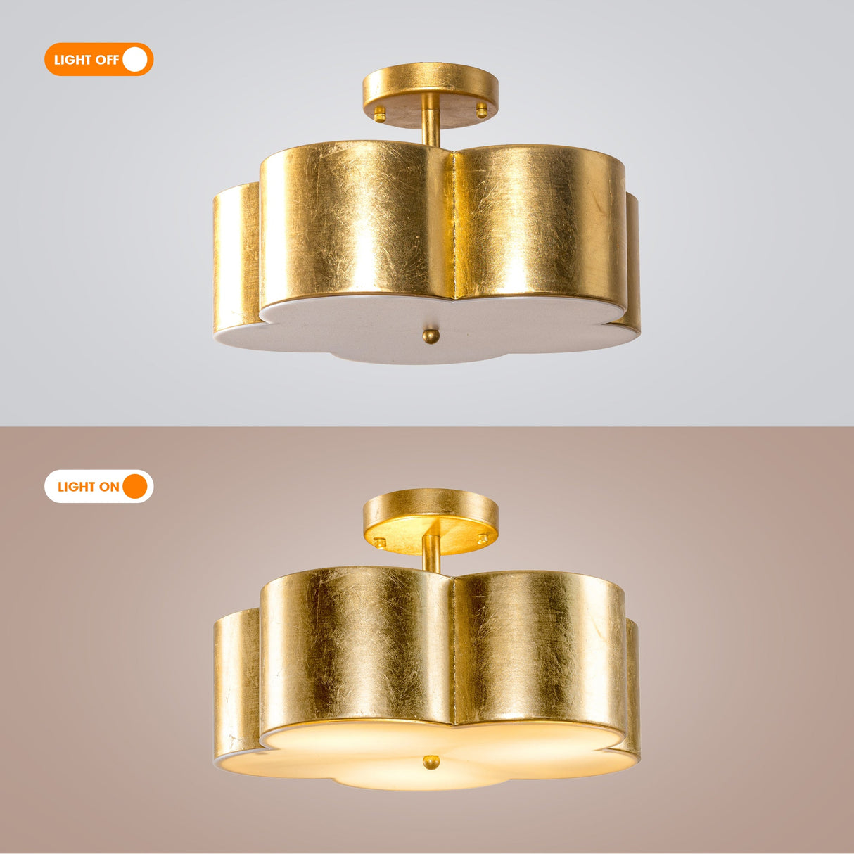 Golden Modern Semi Flush 3-Light Ceiling Lighting