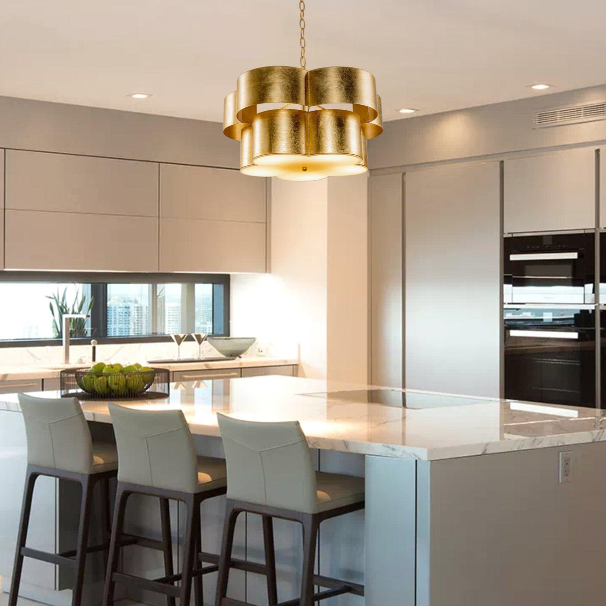 Golden 5-Light Iron Dry Rated Island Pendant Lighting