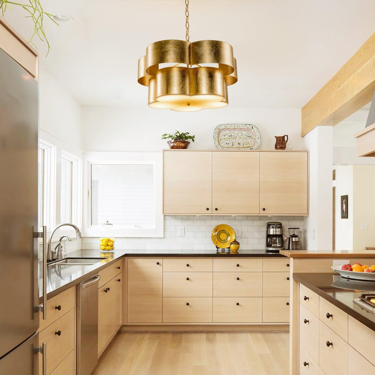 Golden 5-Light Iron Dry Rated Island Pendant Lighting