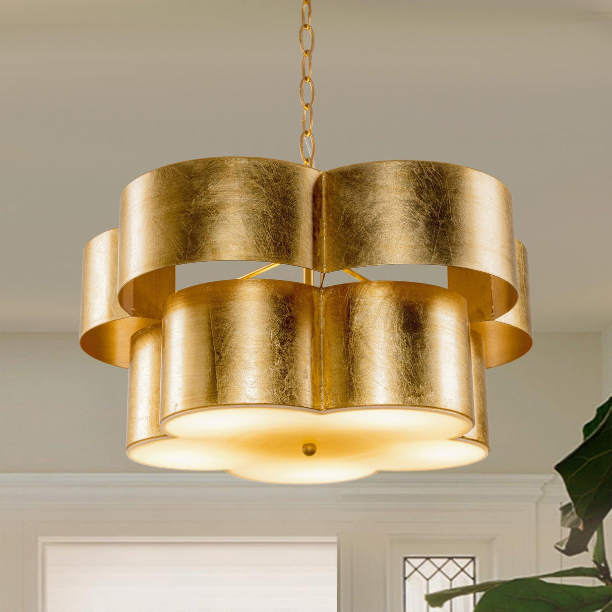 Golden 5-Light Iron Dry Rated Island Pendant Lighting