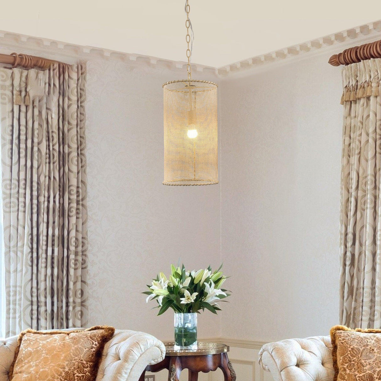 1-Light Wooden Beads Farmhouse Beige Dry Rated Island Pendant Lighting