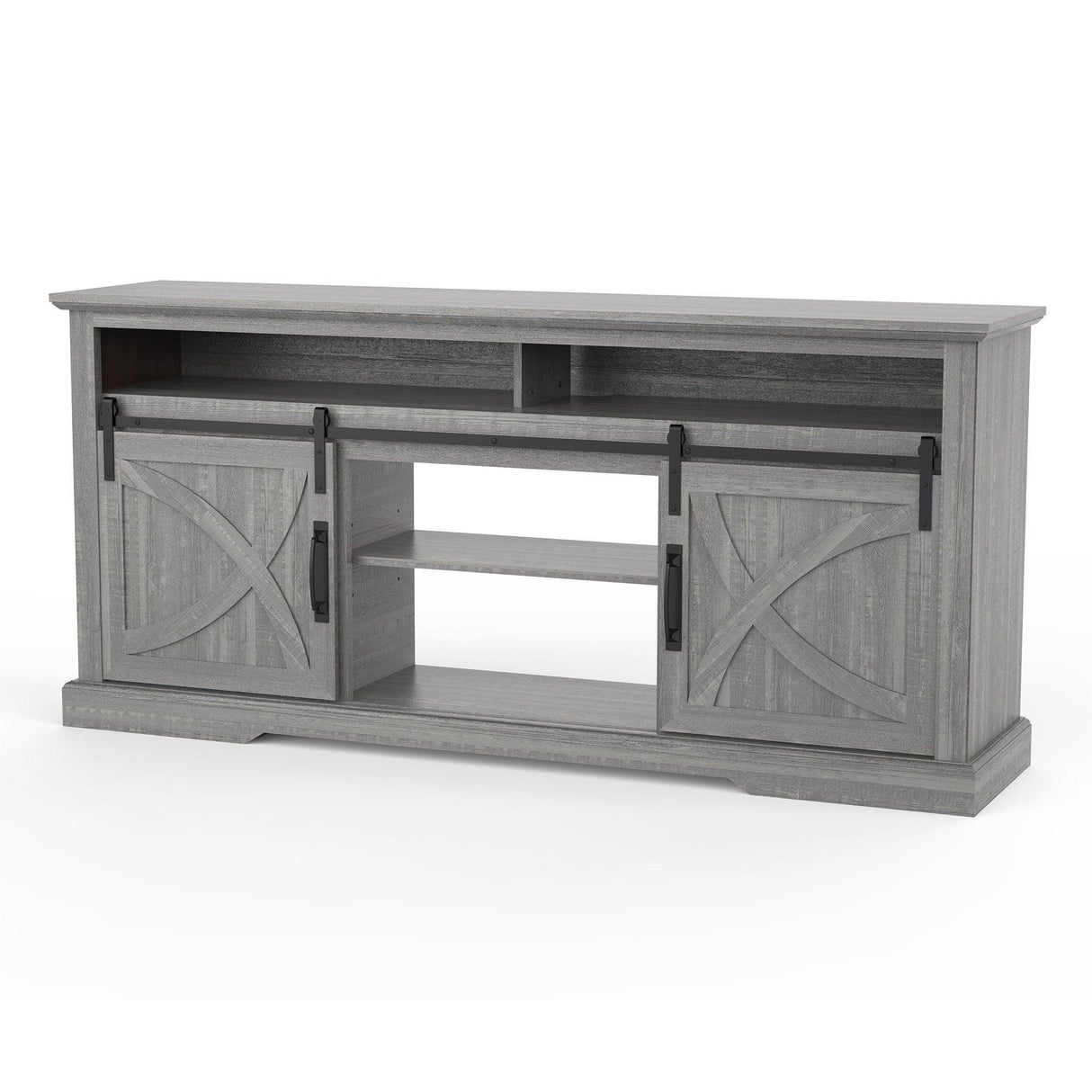 68" Farmhouse TV Stand with Double Sliding Barn Doors for Living Room