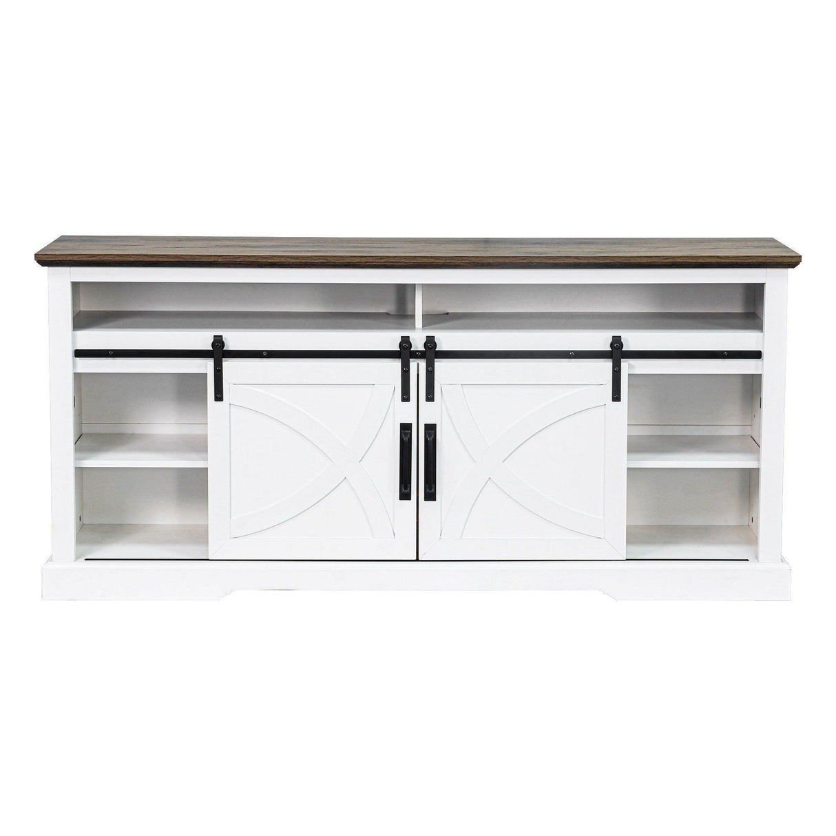 68" Farmhouse TV Stand with Double Sliding Barn Doors for Living Room