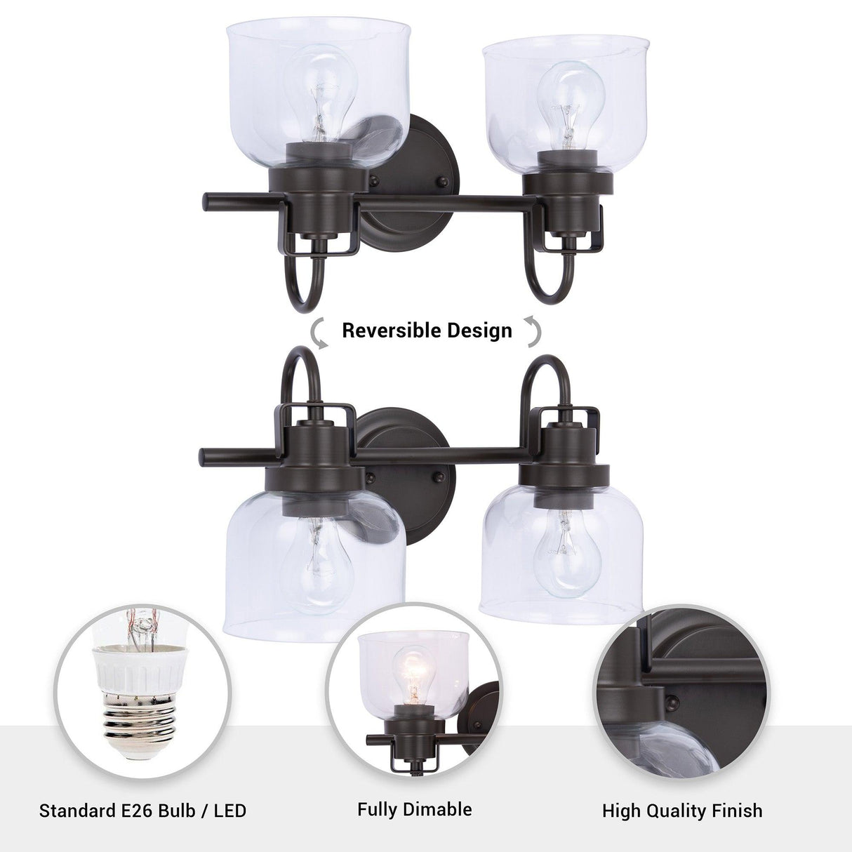 Brighton 2-Light Dark Bronze Dimmable Bathroom Vanity Light