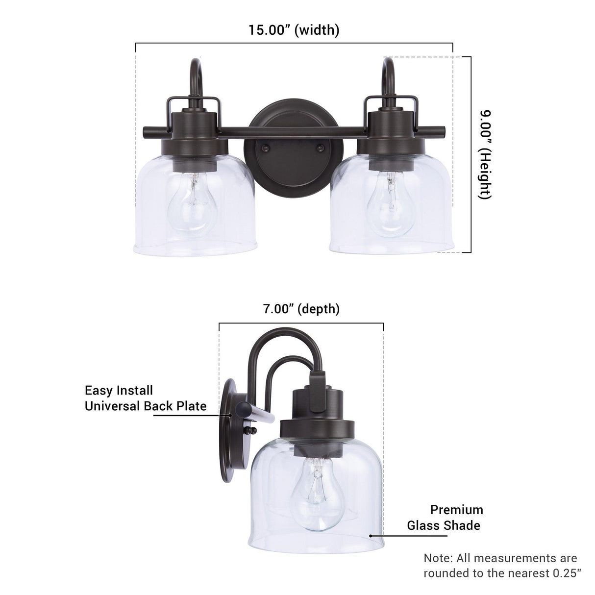 Brighton 2-Light Dark Bronze Dimmable Bathroom Vanity Light