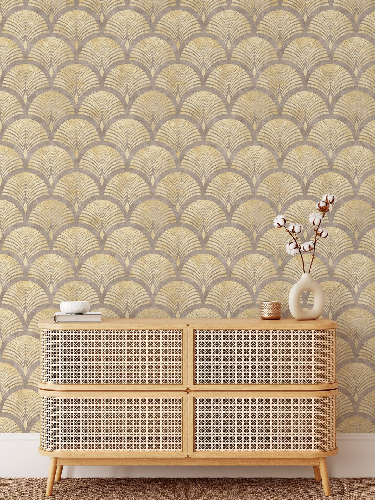 Beige Gold Effect Art Deco Style Luxury Wallpaper