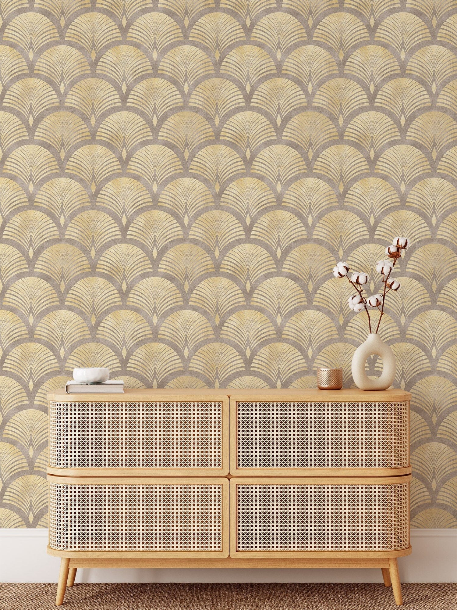 Beige Gold Effect Art Deco Style Luxury Wallpaper