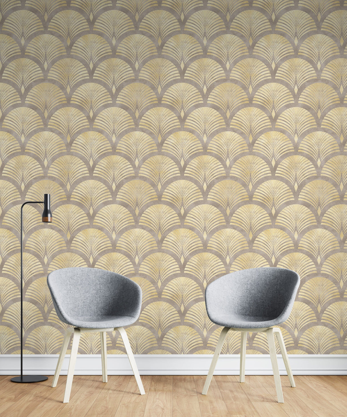 Beige Gold Effect Art Deco Style Luxury Wallpaper