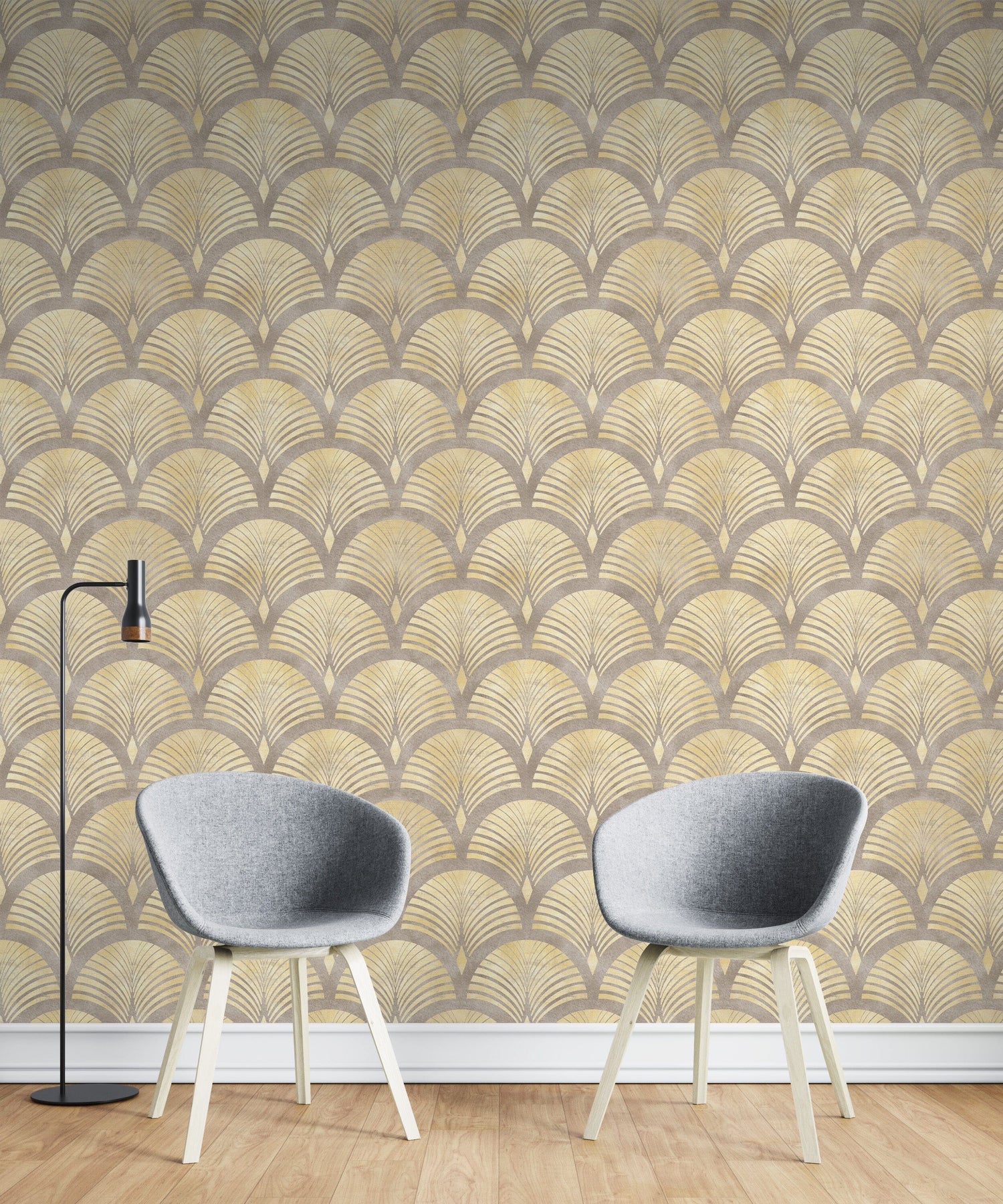 Beige Gold Effect Art Deco Style Luxury Wallpaper