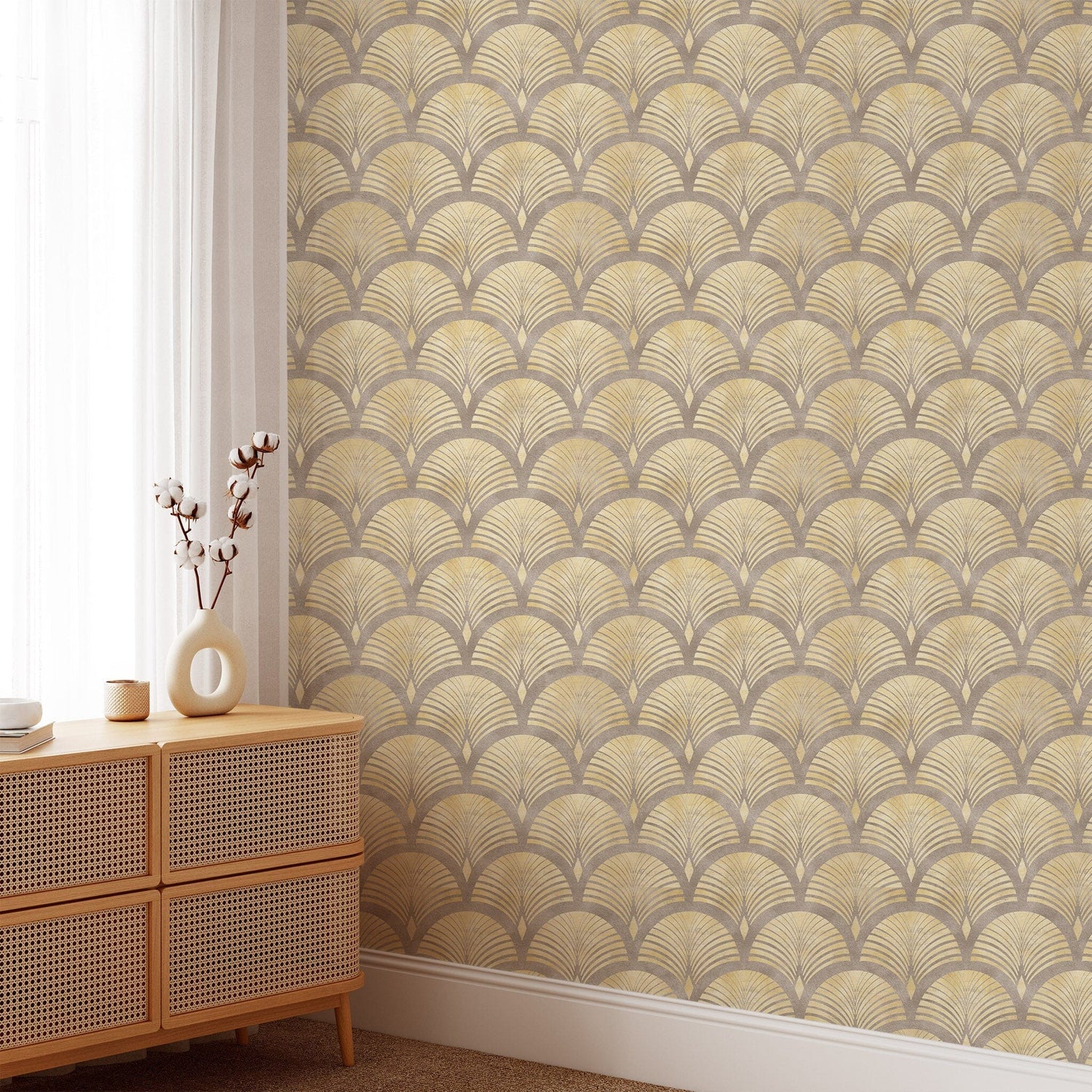 Beige Gold Effect Art Deco Style Luxury Wallpaper