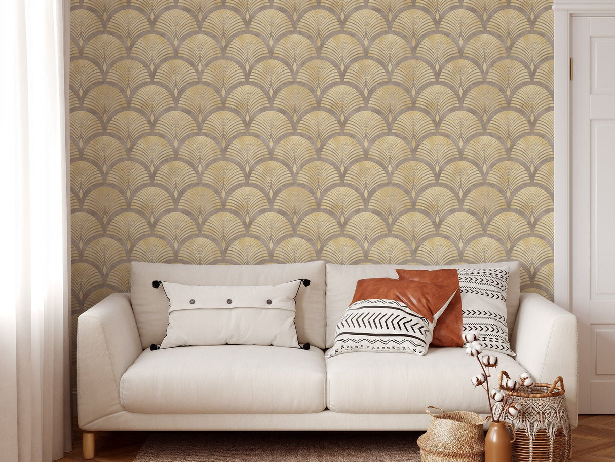 Beige Gold Effect Art Deco Style Luxury Wallpaper