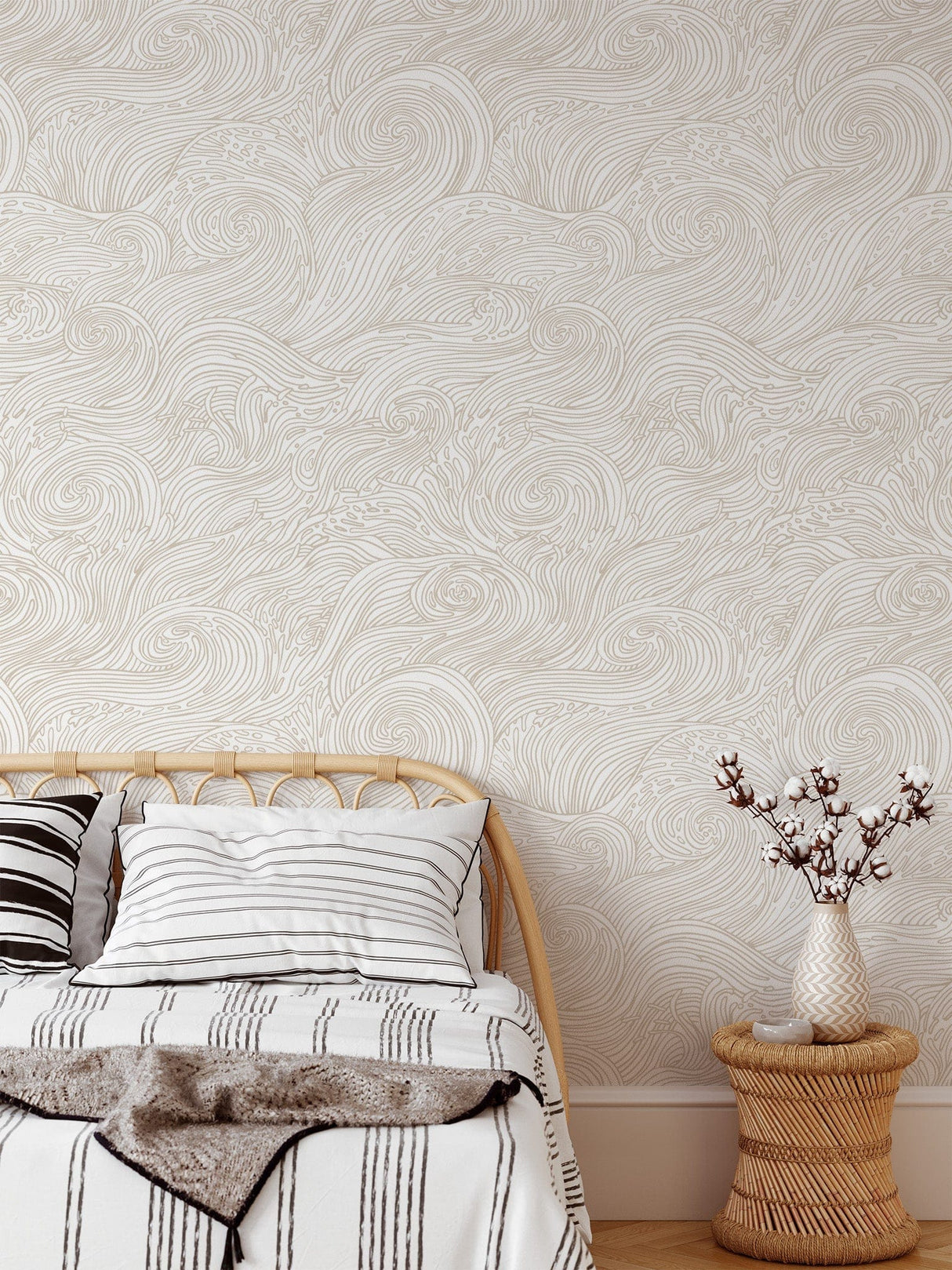 Beige Nautical Waves Wallpaper