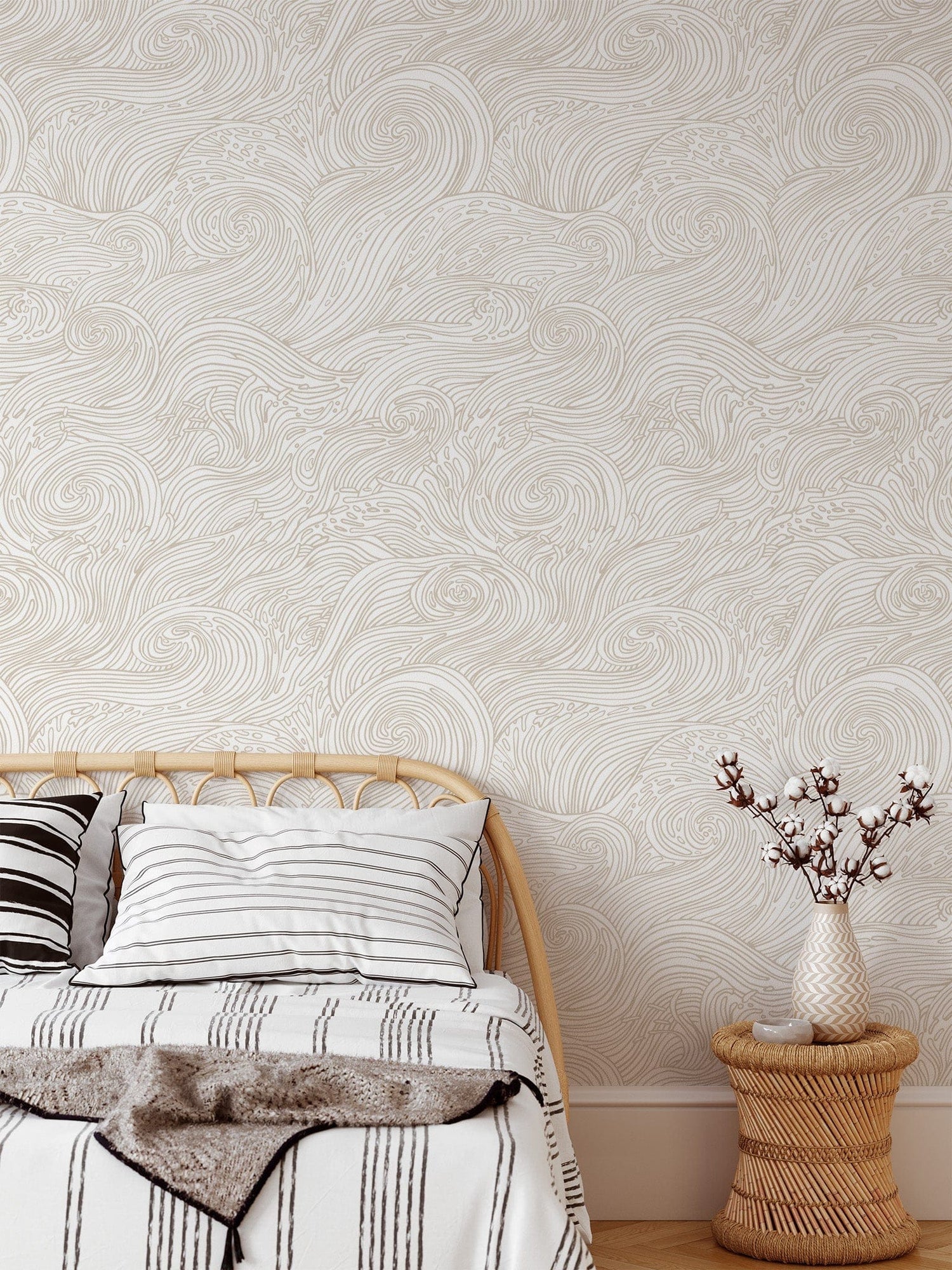 Beige Nautical Waves Wallpaper