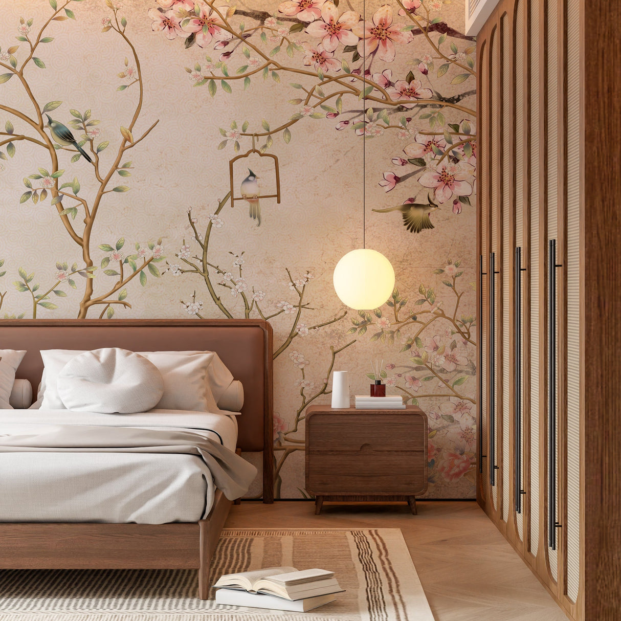 Vintage Cherry Blossom Chinoiserie Wallpaper Mural
