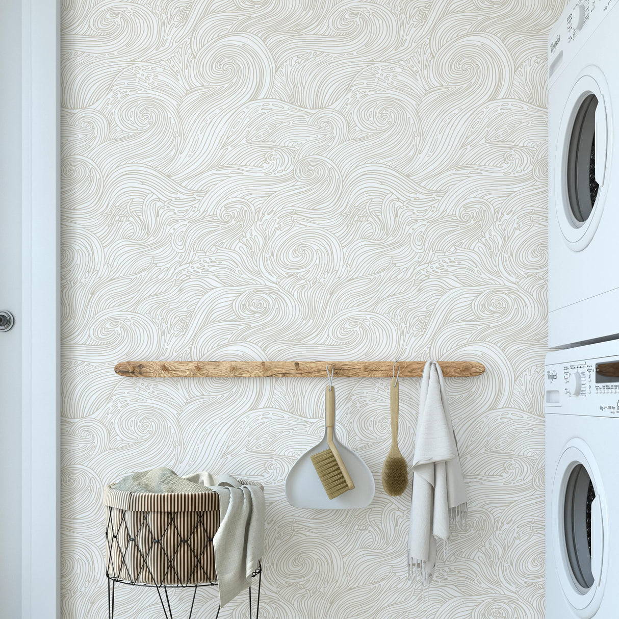 Beige Nautical Waves Wallpaper