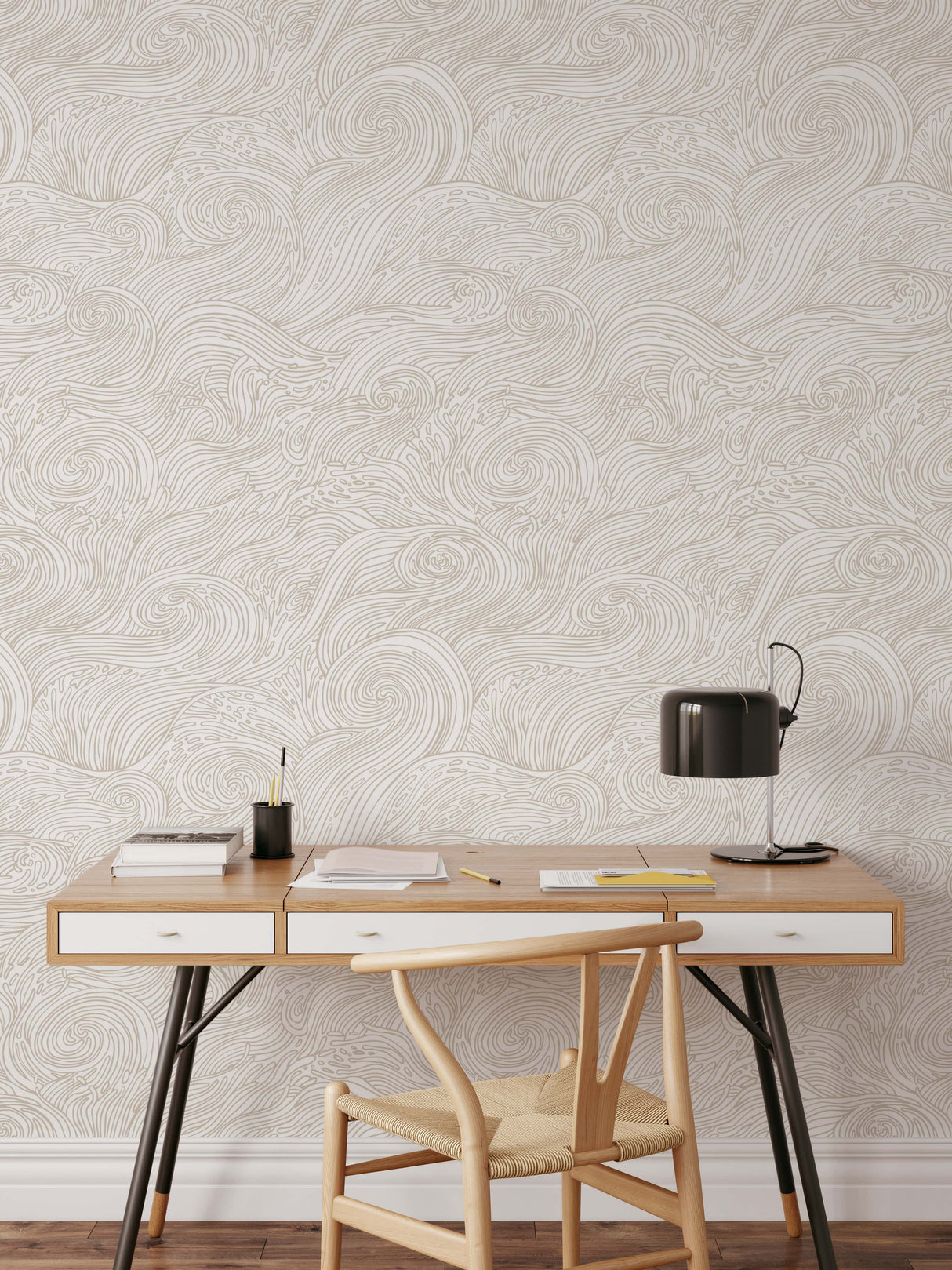 Beige Nautical Waves Wallpaper