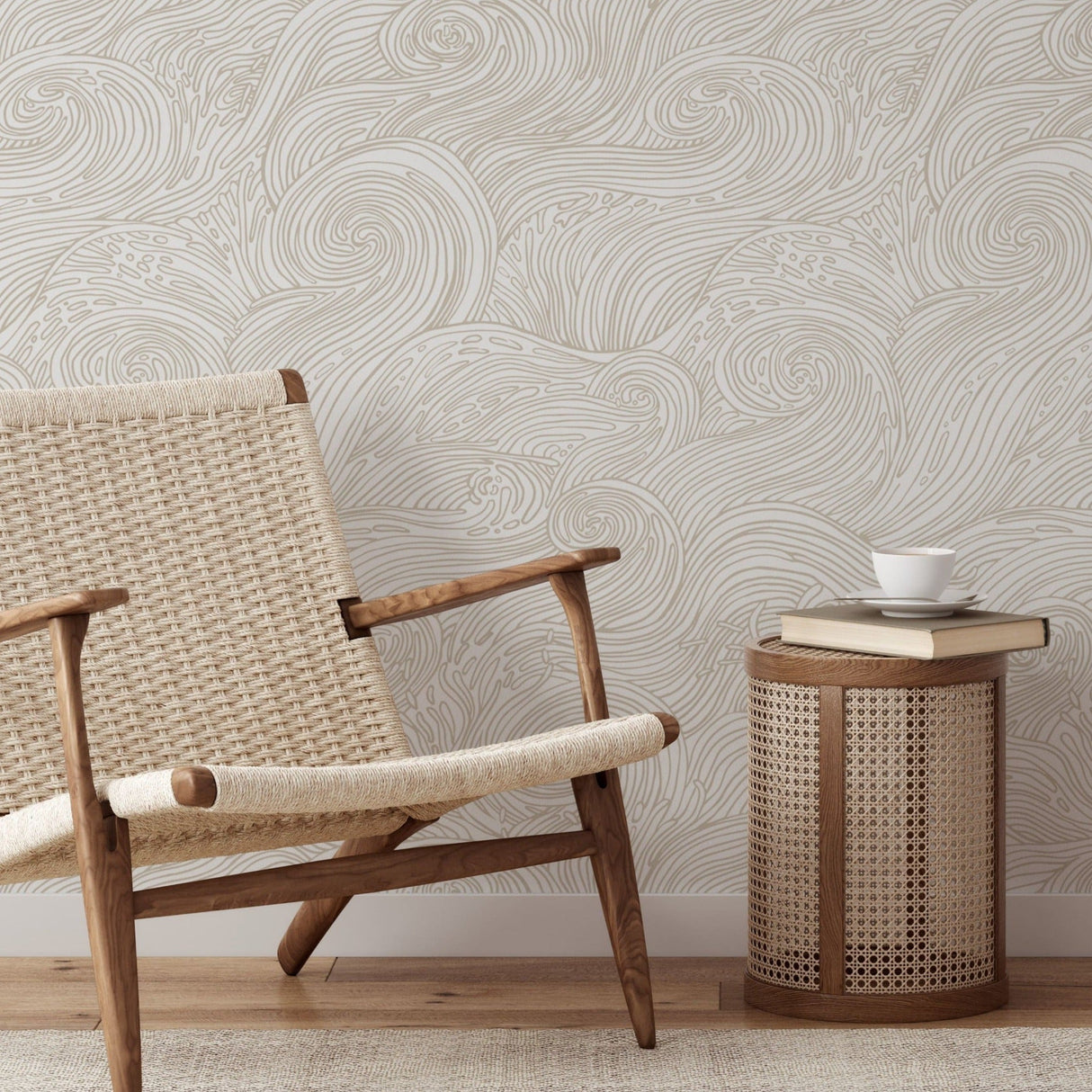Beige Nautical Waves Wallpaper