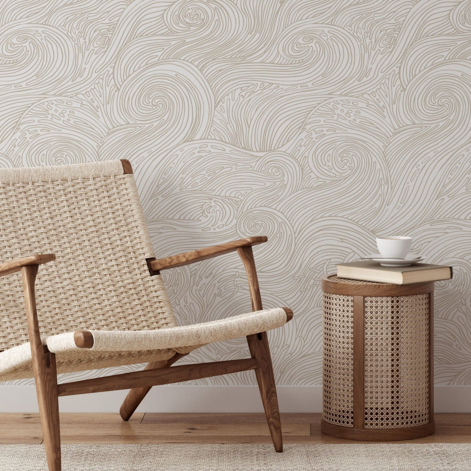 Beige Nautical Waves Wallpaper