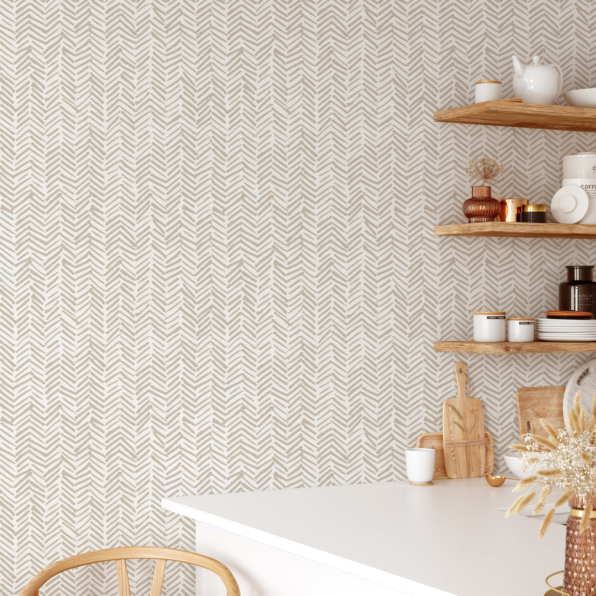 Beige Terracotta Herringbone Wallpaper